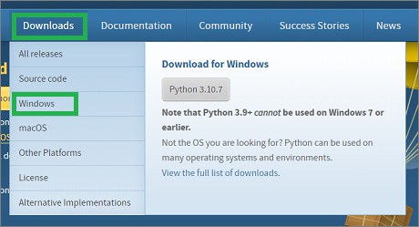 Pythonのダウンロード選択