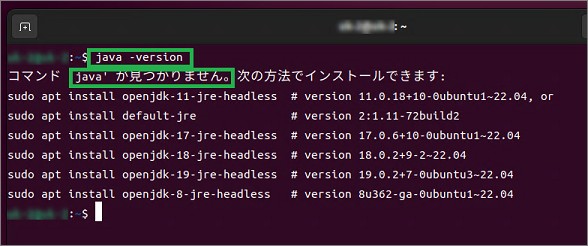 javaのバージョン確認(未インストール)