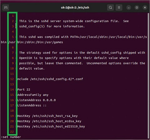 viエディタの行番号表示