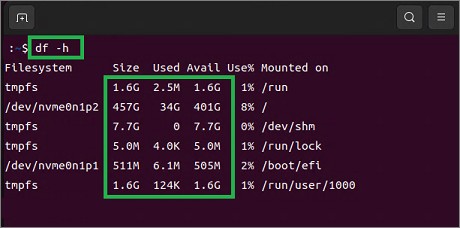 Linuxのdfコマンド-h指定