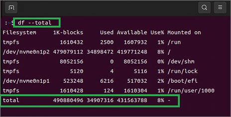 Linuxのdfコマンド--total指定