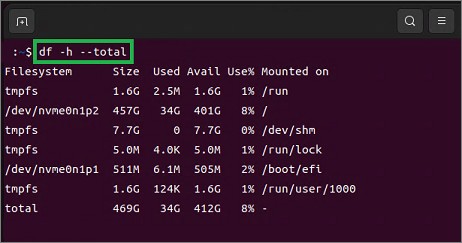Linuxのdfコマンド-h--total指定